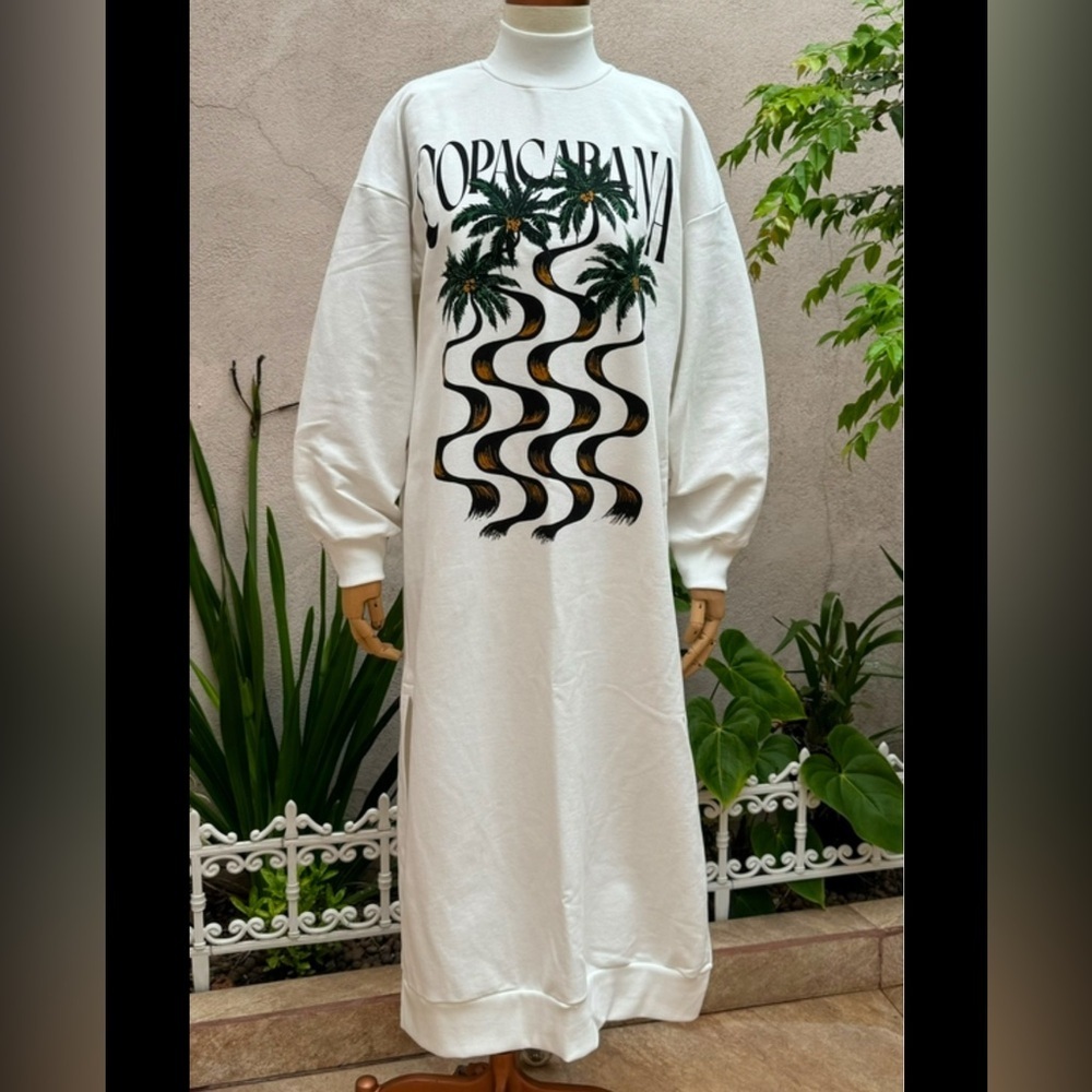 FARM Rio Cream Graphic Maxi Dress with Green Palm Print - Picture 5 of 6